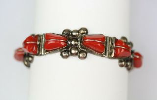 Vintage Del Rio Sterling Silver Red Ornate Hinge Link 7 " Bracelet Mexico