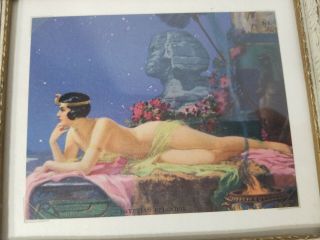 Vintage Art Pin - Up Girl In Lingerie,  Framed 5 3/4 " X 6 3/4 " Egypt,  Sphinx,