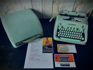 1967 Hermes 3000 Cursive/ Script Portable Typewriter With Case And Manuals
