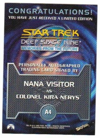 STAR TREK DEEP SPACE 9 NANA VISITOR AUTOGRAPH A4 AS KIRA NERYS 2