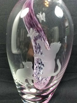 Vintage 2002 Lenox/caithness Scotland " Chasing Butterflies " Handblown Glass Vase