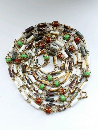 Lovely 53 " Vintage Art Deco Single Strand Czech Glass Beaded Necklace Flapper