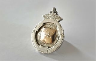 Antique Sterling Silver & Gold Pocket Watch Fob Medal Pendant Birmingham 1933