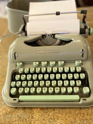Vintage Hermes 3000 Portable Typewriter Seafoam Green Made In Switzerland