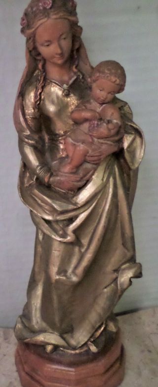 Anri Vintage Madonna Mary Child Jesus Carved Wood Statue Figure Gold -