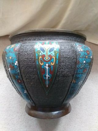 A Very Large Antique Chinese Or Japanese Bronze Cloisonne Enamel Planter.