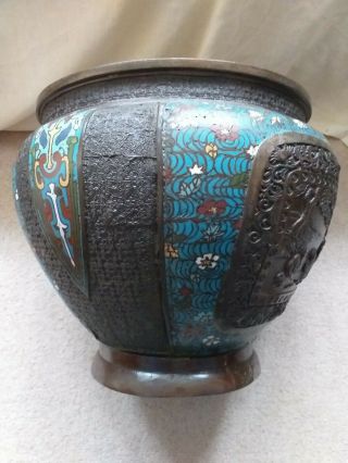A very Large antique Chinese or Japanese bronze Cloisonne Enamel Planter. 2