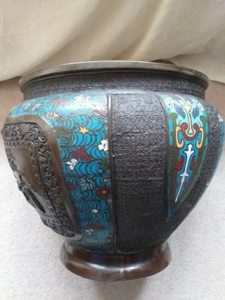 A very Large antique Chinese or Japanese bronze Cloisonne Enamel Planter. 3