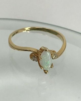 14k Yellow Gold Opal And Diamond Ring Vintage Size 7