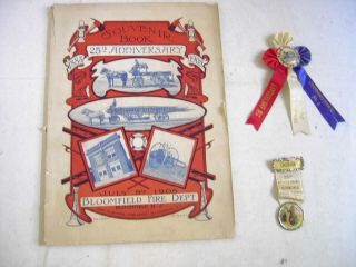 1908 Bloomfield Jersey Fire Dept.  Souvenir Booklet,  2 Badges