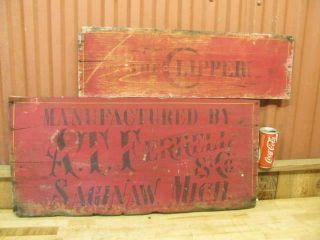 2 Antique Wood Clipper Fanning Mill Signs A.  T.  Ferrell Co Saginaw Mi
