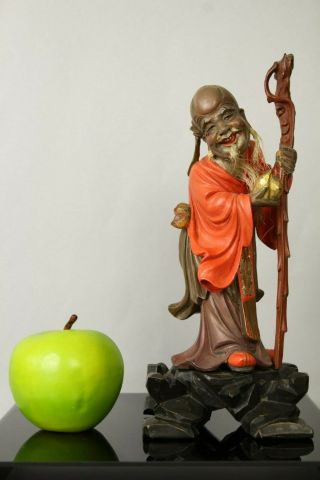A Chinese Fuzhou Foochow Lacquer Figure Of Shouxing Holding A Peach 19th/20thc