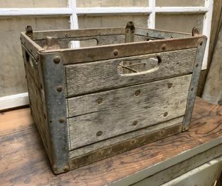 Vintage Central Dairy Wood Metal Crate Bluffton In Bottle Carrier Farm House Old