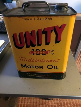 Rare Vintage Unity Midcontinent Motor Oil Can 2 Gallon