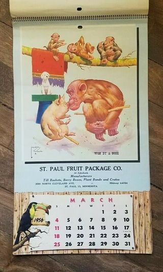 1956 St Paul WALL CALENDAR CHIMPANZEE CARTOONS BY LAWSON WOOD,  no writing 3
