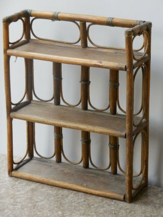 Vintage French Wall Shelf Bamboo And Rattan,  Wicker Ligatures - 1950/1960