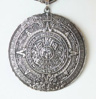 Large Vintage Sterling Aztec/mayan Calendar Medallion Pendant Eme Taxco Mexico