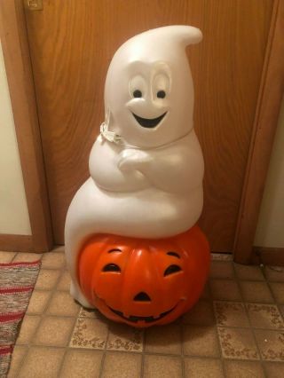 Vintage Ghost Pumpkin 36 Inches Blow Mold Holiday Halloween Yard Decor