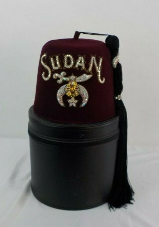 Vintage Shriners Masonic Jeweled Fez Hat Carrying & Plastic Zip Case