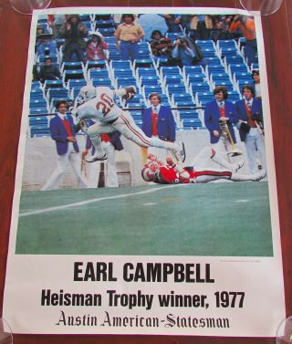 Vtg University Of Texas - Austin Earl Campbell Heisman Trophy Winner 1977 Poster
