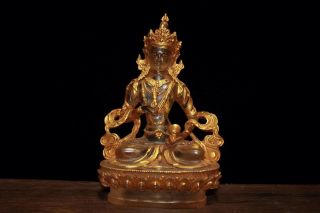 China Antique Tibetan Buddhist Crystal Gold Plated Buddha Statue