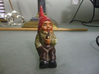 Vintage 3.  5 In Clay Figurine Gnome Smoking A Pipe