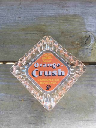 Vintage Drink Orange Crush Soda Feel Fresh Crushy Advertising Glass Ashtray