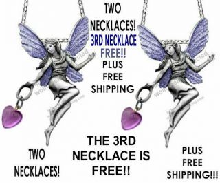 3 - Three Love Fairy Necklaces - Pink Crystal Heart Valentine Gift Jj 