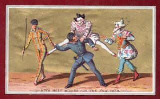 Victorian Pierrot Clowns And Policeman H&f Christmas Greeting Card