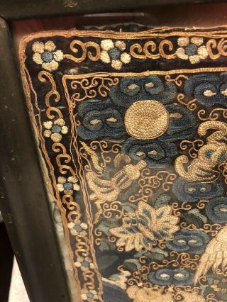 Embroidered Chinese Kesi Civil Rank Badge Gold Thread Mandarin Qing Framed Silk 3