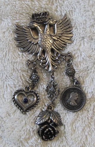 Double Headed Eagle W/crown Maria Theresia Rose And Heart Clip