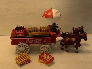 Vintage Cast Iron Coca Cola Wagon W/horses Coke Crates And Bottles