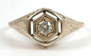 Vintage Art Deco Openwork 14k White Gold And Diamond Ring