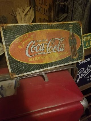 Vintage Old Coca Cola Coke Metal Soda Sign Pepsi Advertising Rare Display