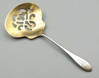Antique Wallace Sterling Silver Pierced Bon Bon Spoon Gold Wash Bowl Pierced