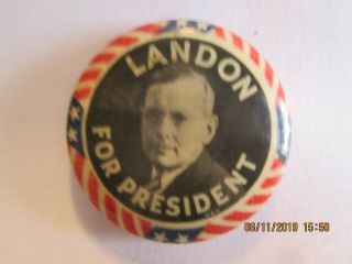 1936 Cello Button Pin 1 1/4 " Alf Landon For President Lan - 28
