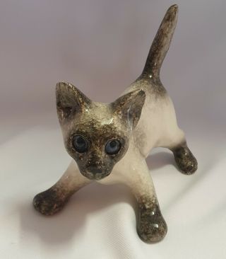 Cute Jenny Winstanley Pottery Siamese Kitten Cat Size 2 With Glass Eyes