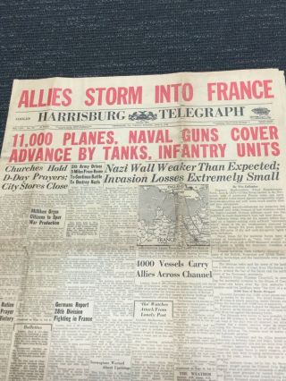 D - Day - World War Ii - June 6,  1944 Harrisburg,  Pennsylvania Newspaper