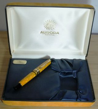 Aurora Optima Sole Yellow Orange Fountain Pen 18k Nib Gold Trim Limited Edition
