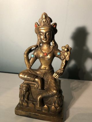 Antique Chinese Gilded Bronze Buddha With Stones