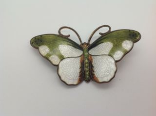 Vintage Large Sterling Silver Enamel Butterfly Brooch Pin Hroar Prydz Norway