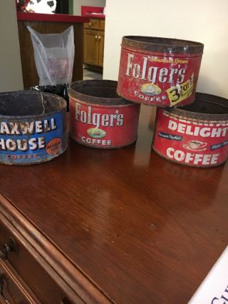 Vintage Folger’s Coffee Tin Cans Maxwell House Can B’fast Delight Tin Can