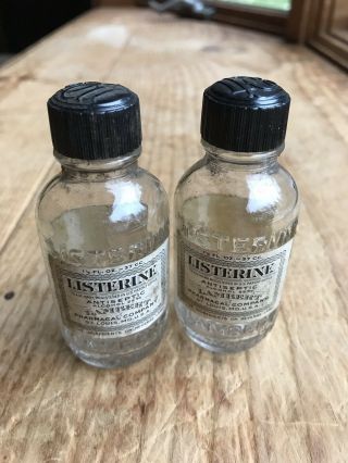 2 Vintage Embossed Listerine Lambert Pharmacal Company• Glass Bottles Medical Nr