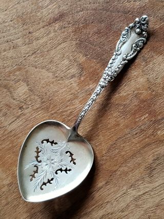 Baker Manchester Lafayette Sterling Silver Heart Shaped & Pierced Bon Bon Spoon