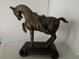 Antique Chinese Bronze Tang Style Horse On Stand