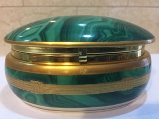 Christian Dior Gaudron Malachite Gold Trim Oval Lidded Music Box Gorgeous Green