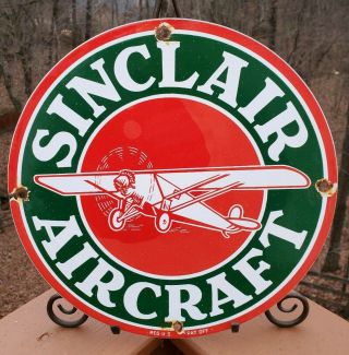 Vintage Sinclair Aircraft Porcelain Enamel Gas Pump Station Sign