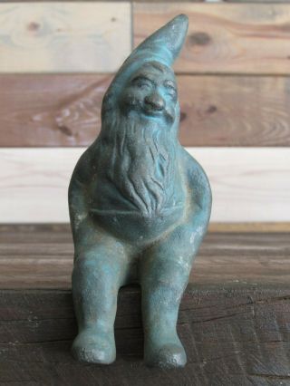 Vintage Cast Iron Sitting Garden Gnome - Elf - Dwarf - Garden Decor - Cute