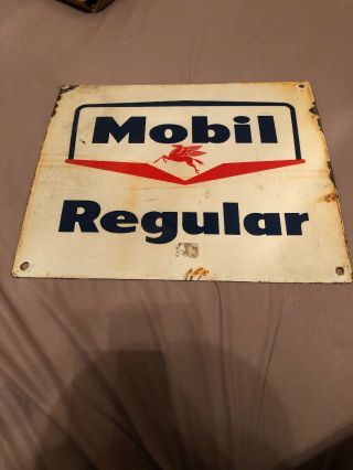 Vintage Mobil Oil Co.  Gas Pump Porcelain Sign.  Mobil Regular