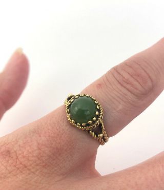 Victorian Estate 14k Solid Yellow Gold Green Jade Size 5 Ring From 1800s 